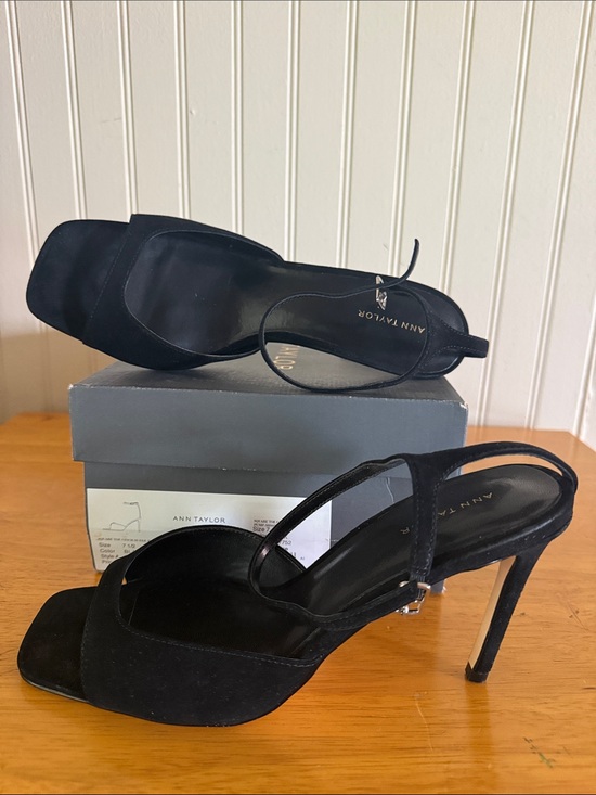 Ann Taylor Shoes - Ann Taylor Black Suede Square-Toe Slingback Heels with Stiletto